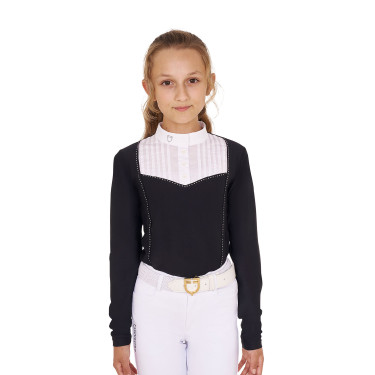 Polo da concorso per ragazza con strass Equestro Nero Polo da concorso per ragazza con strass Equestro Nero