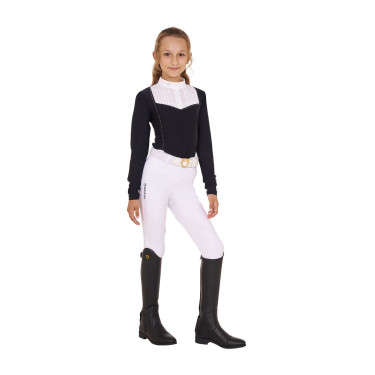 Polo da concorso per ragazza con strass Equestro Nero Polo da concorso per ragazza con strass Equestro Nero