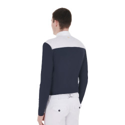 Polo da concorso Uomo Maniche Lunghe con Bottoni Equestro Bianco / blu navy