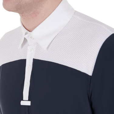 Polo da concorso Uomo Maniche Lunghe con Bottoni Equestro Bianco / blu navy