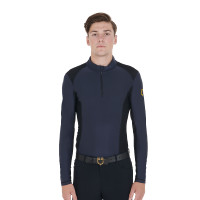Polo da allenamento aderente a maniche lunghe da uomo Equestro Blazer marine