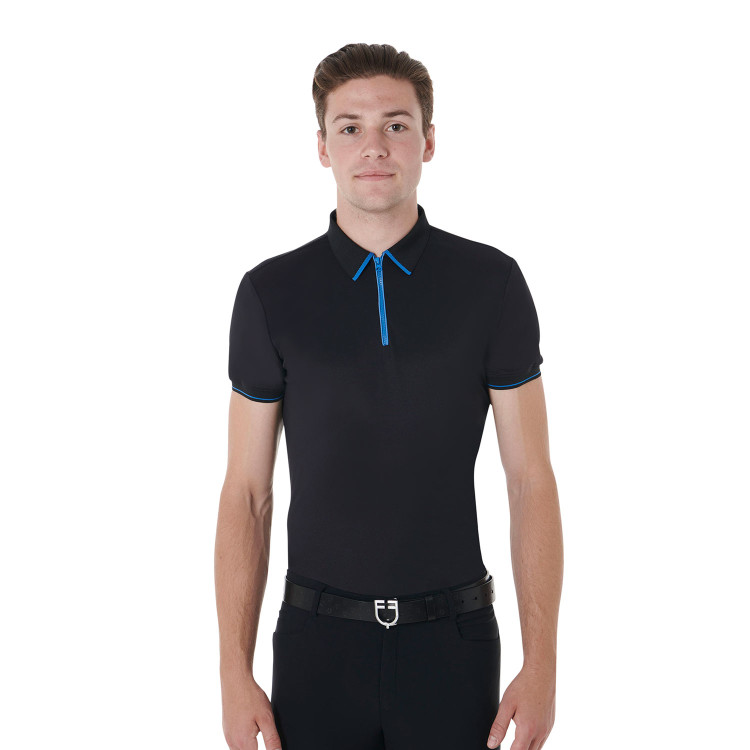 Polo da allenamento da uomo con cerniera e dettagli a contrasto Equestro Polo da allenamento da uomo con cerniera e dettagli a contrasto Equestro