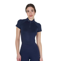 Polo da allenamento tecnico aderente con zip da donna Equestro Nero