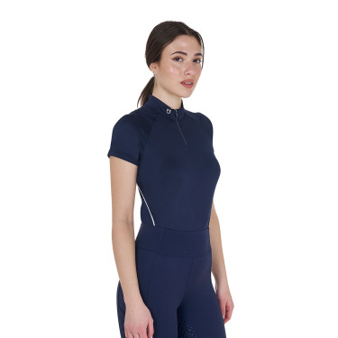 Polo da allenamento tecnico aderente con zip da donna Equestro Blazer marine Blu marino