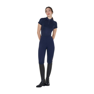 Polo da allenamento tecnico aderente con zip da donna Equestro Blazer marine Blu marino