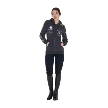 Felpa con cappuccio da donna con multi-logo nuovo Equestro Asfalto Grigio