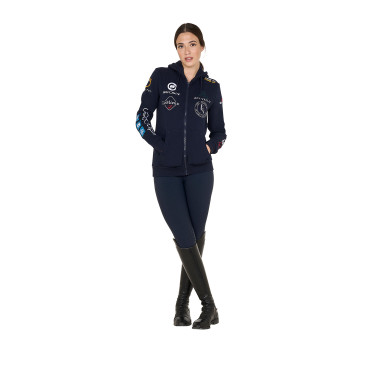 Felpa con cappuccio da donna con multi-logo nuovo Equestro Blazer marine Blu marino