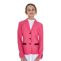 Giacca da concorso a tre bottoni da ragazza in mesh Equestro Tan Oxford Rosa