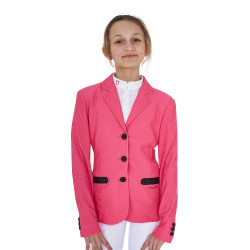 Giacca da concorso a tre bottoni da ragazza in mesh Equestro Caprifoglio Rosa Giacca da concorso a tre bottoni da ragazza in mesh Equestro Caprifoglio Rosa