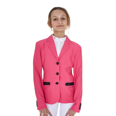 Giacca da concorso a tre bottoni da ragazza in mesh Equestro Caprifoglio Rosa Giacca da concorso a tre bottoni da ragazza in mesh Equestro Caprifoglio Rosa