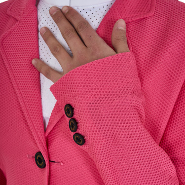 Giacca da concorso a tre bottoni da ragazza in mesh Equestro Caprifoglio Rosa Giacca da concorso a tre bottoni da ragazza in mesh Equestro Caprifoglio Rosa