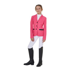 Giacca da concorso a tre bottoni da ragazza in mesh Equestro Caprifoglio Rosa Giacca da concorso a tre bottoni da ragazza in mesh Equestro Caprifoglio Rosa