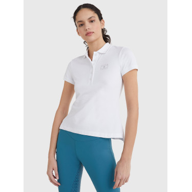 Polo Tommy Hilfiger Equestrian con pedrería de manga corta para mujer Bianco Polo Tommy Hilfiger Equestrian con pedrería de manga corta para mujer Bianco