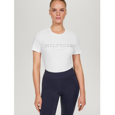T-shirt Tommy Hilfiger Equestrian Belmont a maniche corte con strass donna Bianco