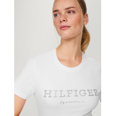 T-shirt Tommy Hilfiger Equestrian Belmont a maniche corte con strass donna Bianco T-shirt Tommy Hilfiger Equestrian Belmont a maniche corte con strass donna Bianco