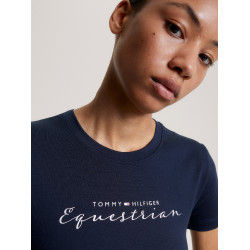 T-shirt grafico Tommy Hilfiger Equestrian Brooflyn a maniche corte da donna Cielo del deserto Blu
