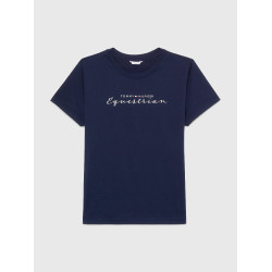 T-shirt grafico Tommy Hilfiger Equestrian Brooflyn a maniche corte da donna Cielo del deserto Blu