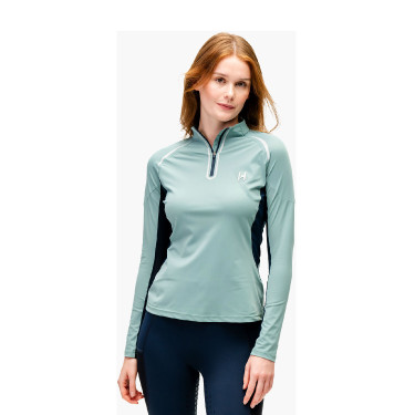 Polo 1/4 zip Horseware Stamina a maniche lunghe Saggio Blu