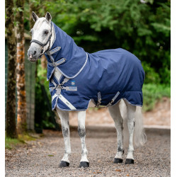 Coperta Horseware Rhino Plus Pony Turnout 0g Nero / grigio titanio / blu classico Coperta Horseware Rhino Plus Pony Turnout 0g Nero / grigio titanio / blu classico