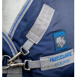 Coperta Horseware Rhino Plus Pony Turnout 0g Nero / grigio titanio / blu classico Coperta Horseware Rhino Plus Pony Turnout 0g Nero / grigio titanio / blu classico