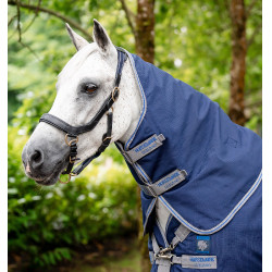 Coperta Horseware Rhino Plus Pony Turnout 0g Nero / grigio titanio / blu classico Coperta Horseware Rhino Plus Pony Turnout 0g Nero / grigio titanio / blu classico