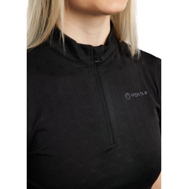 Polo da allenamento Montar MoCilia raffinato a maniche corte Jacquard donna Nero