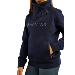 Felpa Montar MoNaja Junior con chiusura laterale e cristalli rosegold Marina Blu marino