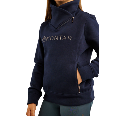 Felpa Montar MoNaja Junior con chiusura laterale e cristalli rosegold Marina Blu marino