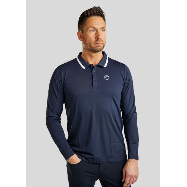 Polo da uomo Montar MoDrake con colletto a contrasto e maniche lunghe Blu marino scuro