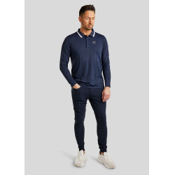 Polo da uomo Montar MoDrake con colletto a contrasto e maniche lunghe Blu marino scuro