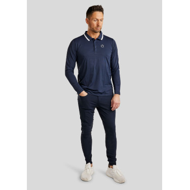 Polo da uomo Montar MoDrake con colletto a contrasto e maniche lunghe Blu marino scuro