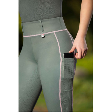 Leggings HKM Juna con fondo intero in silicone Grigio verde Leggings HKM Juna con fondo intero in silicone Grigio verde