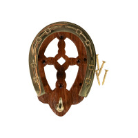 Porta-briglia a ferro di cavallo HKM in legno e ottone Ottone Oro Porta-briglia a ferro di cavallo HKM in legno e ottone Ottone Oro