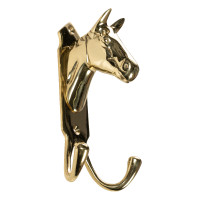 Supporto per testa di cavallo HKM doppio gancio ottone Ottone Oro Supporto per testa di cavallo HKM doppio gancio ottone Ottone Oro