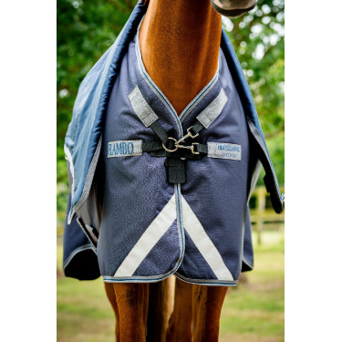 Coperta Horseware Rambo Duo Ripstop Plus Turnout Bundle (100g + 100g + 200g) Marino / temporale / grigio argento Blu marino