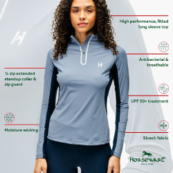 Polo 1/4 zip Horseware Stamina a maniche lunghe Blu Polo 1/4 zip Horseware Stamina a maniche lunghe Blu