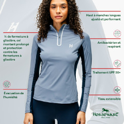 Polo 1/4 zip Horseware Stamina a maniche lunghe Blu Polo 1/4 zip Horseware Stamina a maniche lunghe Blu
