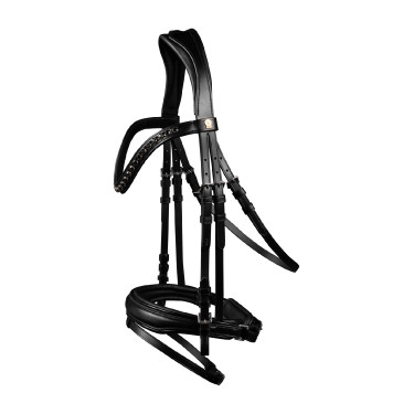 Briglia verniciata Waldhausen S-Line Blackshine capezzina combinata pull back Nero