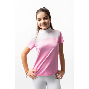 Polo da concorso Horze Kaya bambino con strass Begonia rosa Polo da concorso Horze Kaya bambino con strass Begonia rosa