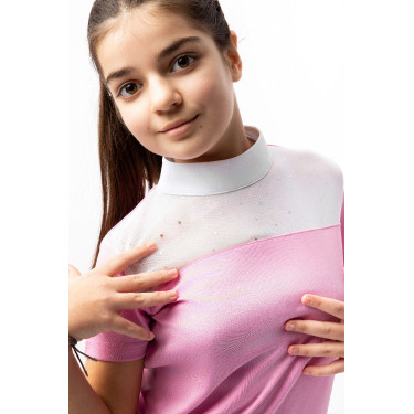 Polo da concorso Horze Kaya bambino con strass Begonia rosa Polo da concorso Horze Kaya bambino con strass Begonia rosa