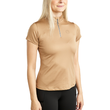 T-shirt da allenamento a maniche corte Montar MoElaine con logo laserato da donna Latté T-shirt da allenamento a maniche corte Montar MoElaine con logo laserato da donna Latté
