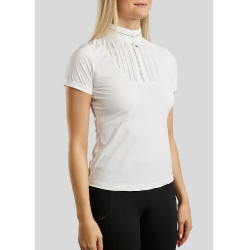 Polo raffinato Montar MoZitta Pintucks e cristalli gun metal donna