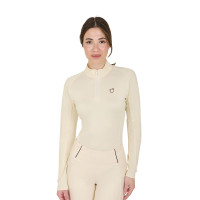 Strato base aderente a maniche lunghe da donna in tessuto tecnico Equestro Bianco antico / marrone