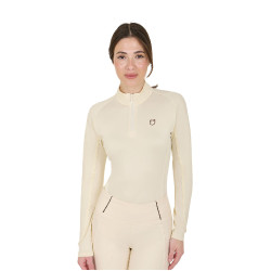 Strato base aderente a maniche lunghe da donna in tessuto tecnico Equestro Bianco antico / marrone