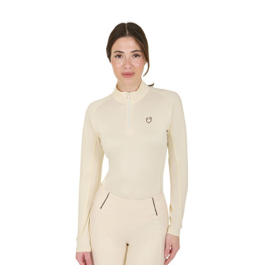 Strato base aderente a maniche lunghe da donna in tessuto tecnico Equestro Bianco antico / marrone