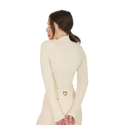Strato base aderente a maniche lunghe da donna in tessuto tecnico Equestro Bianco antico / marrone