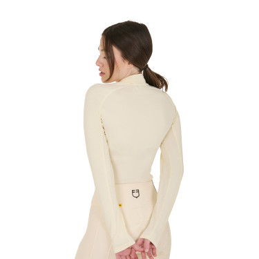 Strato base aderente a maniche lunghe da donna in tessuto tecnico Equestro Bianco antico / marrone