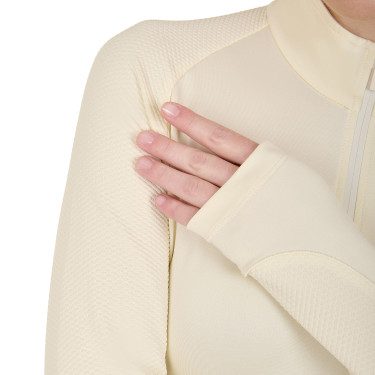 Strato base aderente a maniche lunghe da donna in tessuto tecnico Equestro Bianco antico / marrone