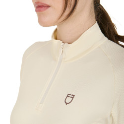Strato base aderente a maniche lunghe da donna in tessuto tecnico Equestro Bianco antico / marrone