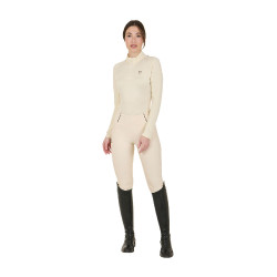 Strato base aderente a maniche lunghe da donna in tessuto tecnico Equestro Bianco antico / marrone